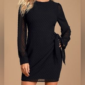 M Lulu's Much Love Swiss Dot Long Sleeve Dress in Black